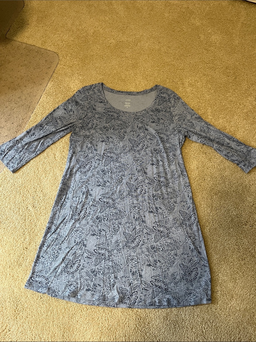 J. Jill Gray-Blue Printed Scoop Neck Tunic